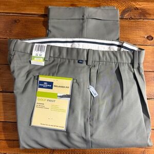 Dockers Golf Pant Mens 34x34 Gray Relaxed Fit Pleated Microfiber Polyester NEW